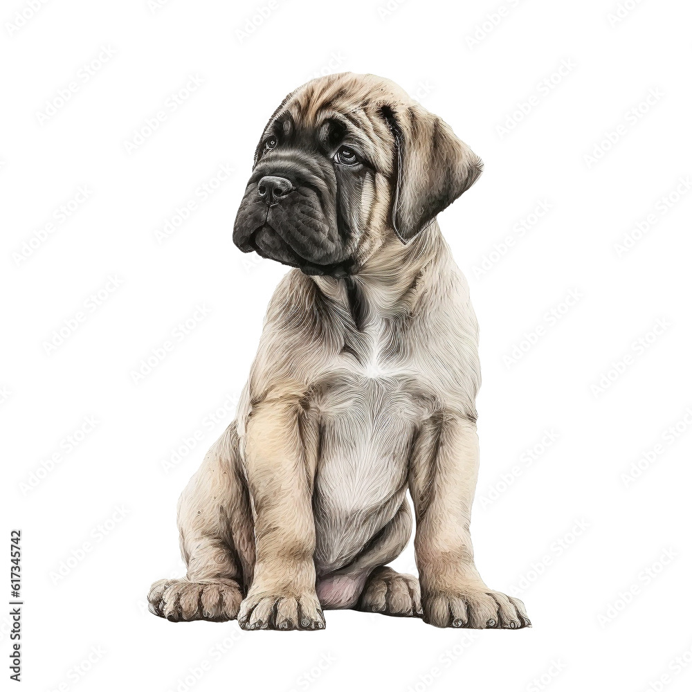 Obraz premium English mastiff. Cute mastiff puppy. Mastiff dog Sticker. Cute design for print, baby clothes, postcard, t-shirt, logo, icon, print