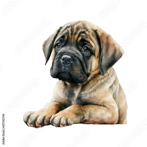 English mastiff. Cute mastiff puppy. Mastiff dog Sticker. Cute design for print, baby clothes, postcard, t-shirt, logo, icon, print