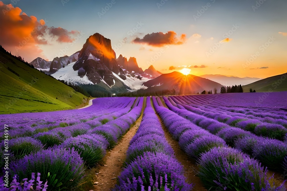 lavender field at sunset AI Generated 