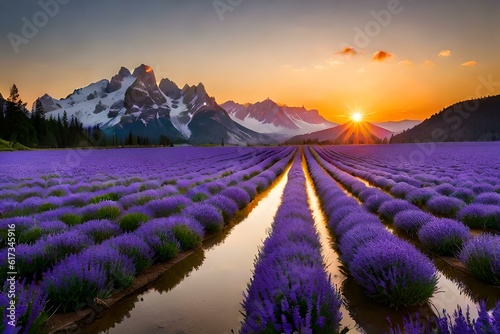 lavender field at sunset AI Generated 