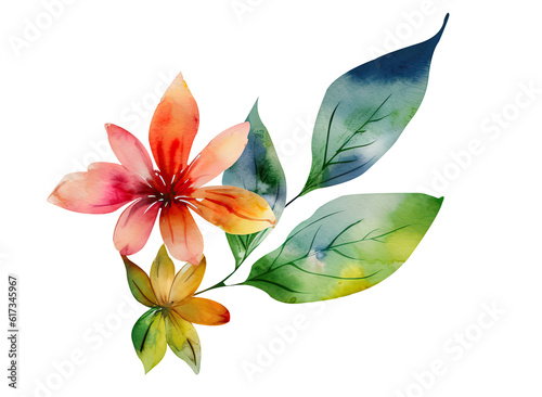 Watercolor Drawing Flower and Leaves Element. Vector Illustration.