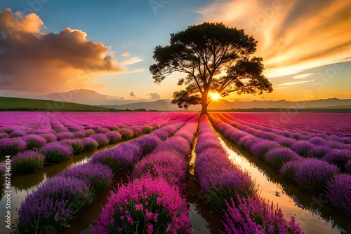 lavender field at sunset AI Generated 