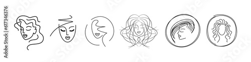 faces of girls with a beautiful hairstyle. beauty salon icons set. color logos for cosmetology