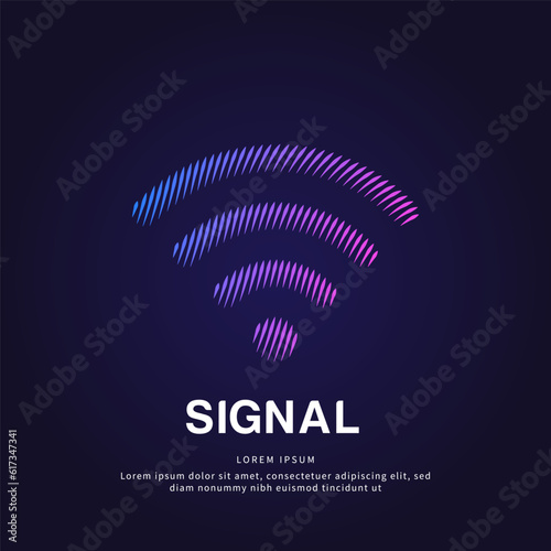 Vector logo signal sign color silhouette on a dark background. simple line art signal sign, wireless WIFI icon logotype illustration vector template . EPS 10
