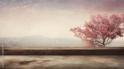 Spring themed empty table background, created with AI Generative Technology