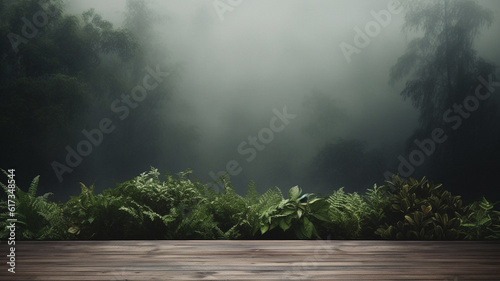 Nature themed empty table background, created with AI Generative Technology