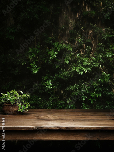 Nature themed empty table background, created with AI Generative Technology