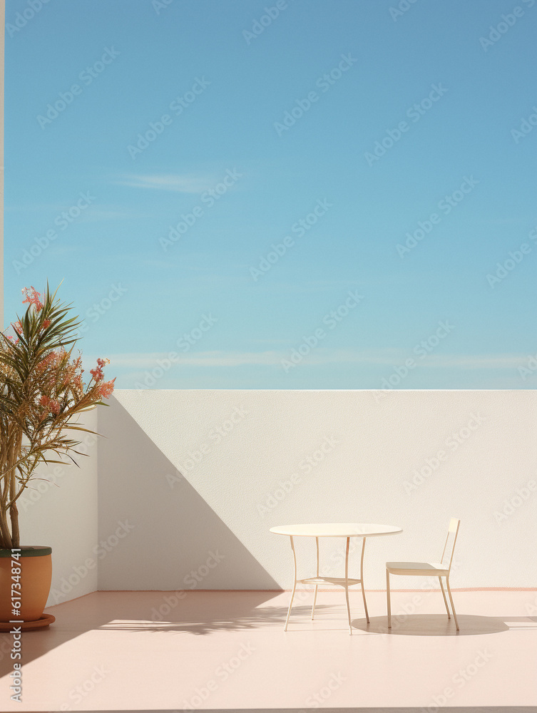 Naklejka premium Summer themed empty table background, created with AI Generative Technology