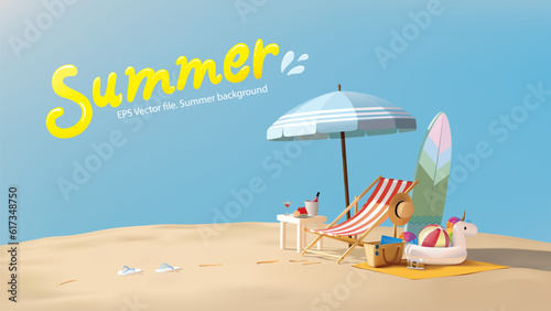 summer background. horizontal colorful banner vector template with travel equipment relax on the beach