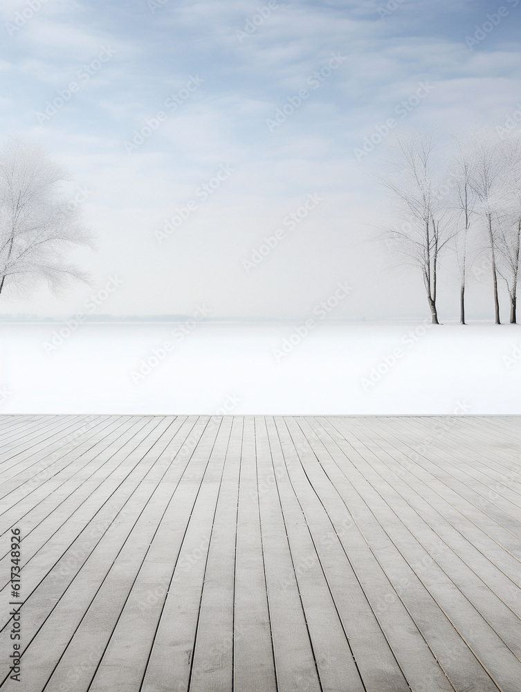 custom made wallpaper toronto digitalWinter themed empty table background, created with AI Generative Technology