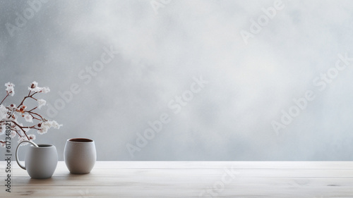 Winter themed empty table background, created with AI Generative Technology