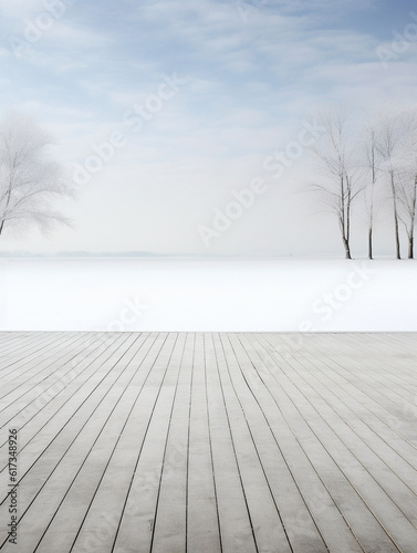 Wallpaper Mural Winter themed empty table background, created with AI Generative Technology Torontodigital.ca