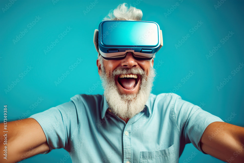 AI generated image of senior male in VR googles AI generated image of senior male in VR googles
