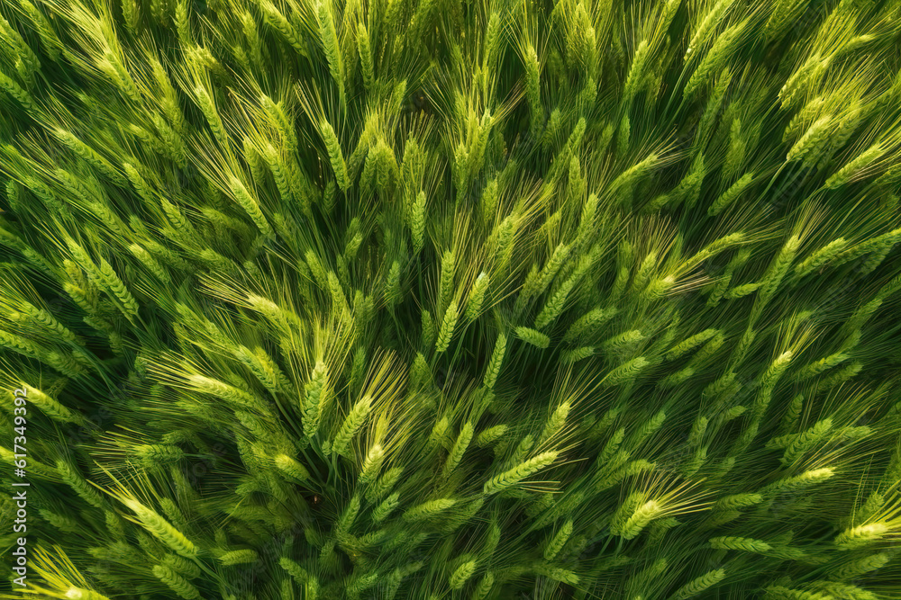 Green ears of cereals in the field. Green background. Green ears of cereals in the field. Green background.