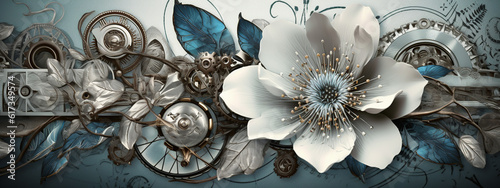 floral, vintage background, flover, products, enginer, generative, ai, steampunk, background, clockwork, brooch, jewelry photo
