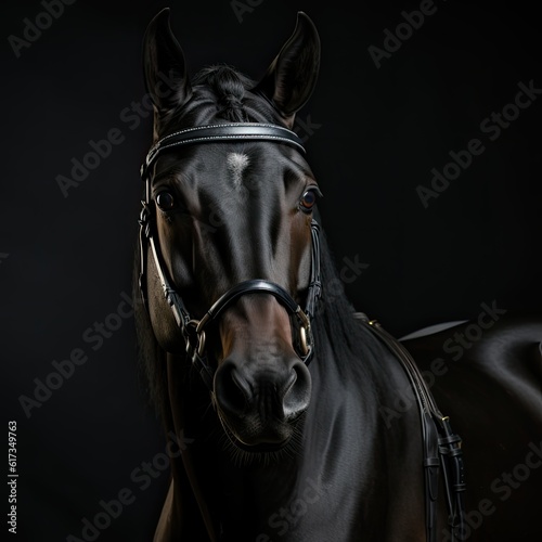 A Majestic Dark Horse in a Halter. Generative AI illustration © Alex
