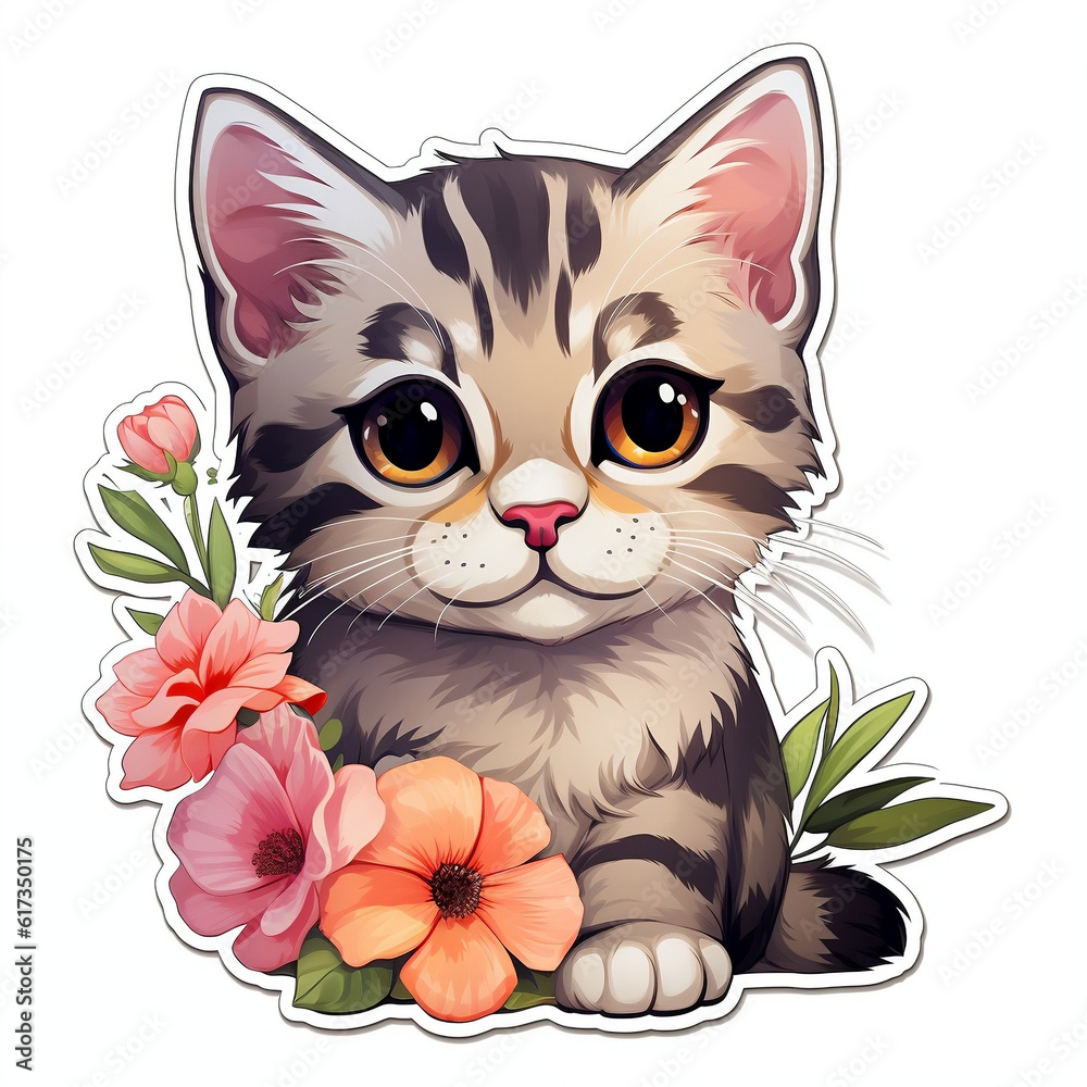 cute cat stickers in flowers cute animal print t-shirts Favorite pet, Ai cute cat stickers in flowers cute animal print t-shirts Favorite pet, Ai