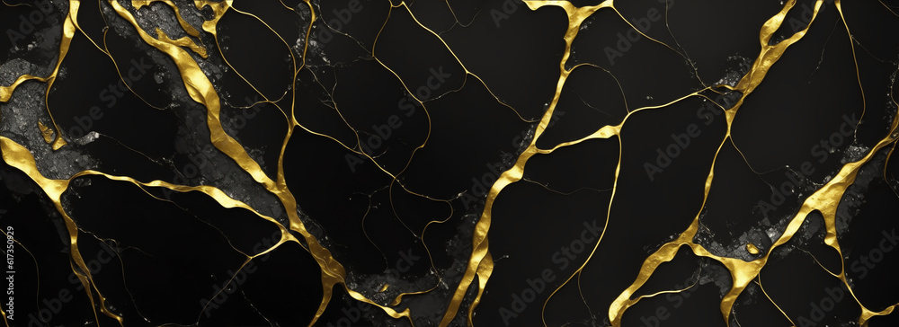 Abstract black pearl granite texture background with golden veins from Generative AI