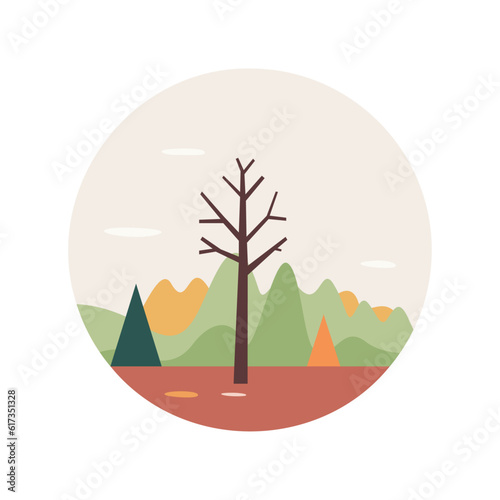 landscape icon of autumn season shed their leaves isolated on white background using vector illustration art circular design