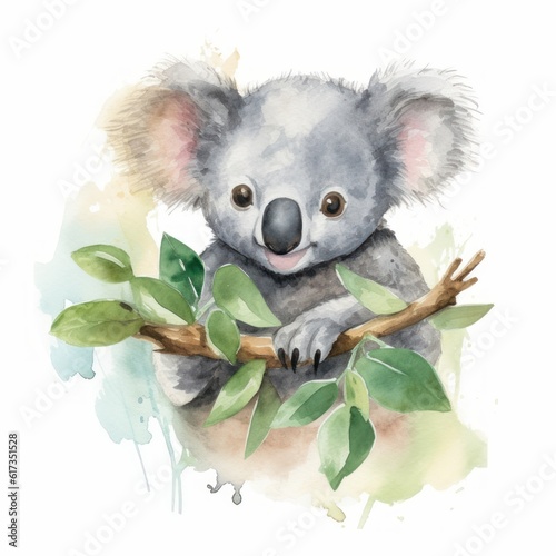 Supersüßes Wasserfarben-Porträt eines kuscheligen Koalabären, Generative AI