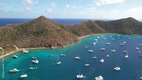 Boats around Tortola island in British Virgin Islands sky view