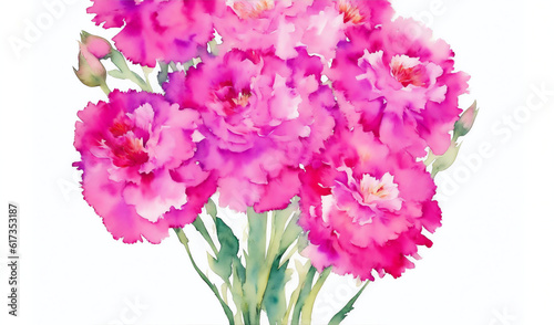 Watercolor - illustration bouquet of carnations from Generative AI