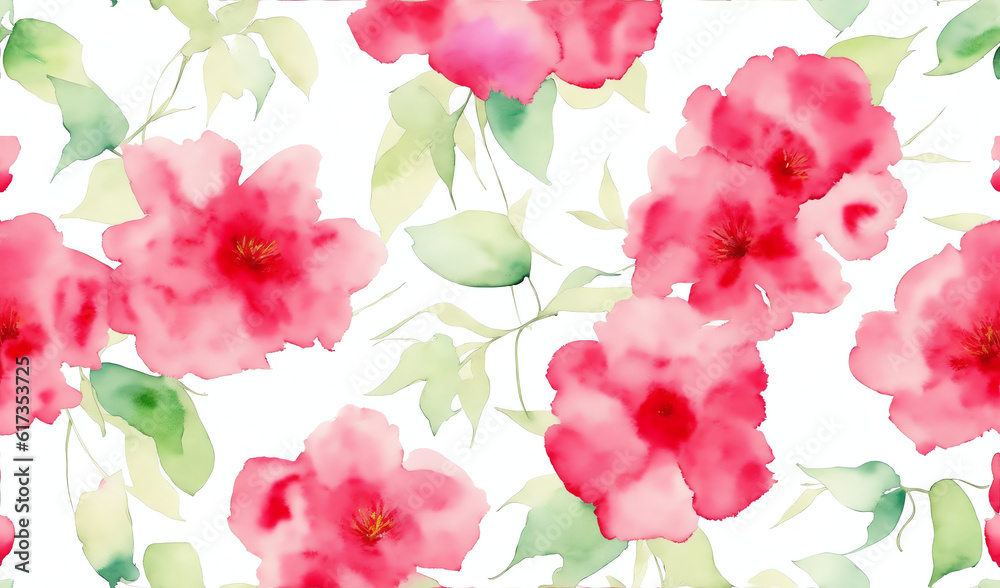 Watercolor seamless - illustration with bouquet of red flowers from Generative AI