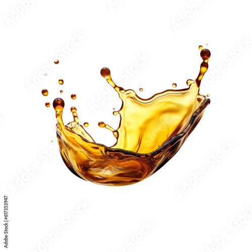 Splash of Amber-Golden Liquid, Oil Isolated on Transparent Background Food Illustration