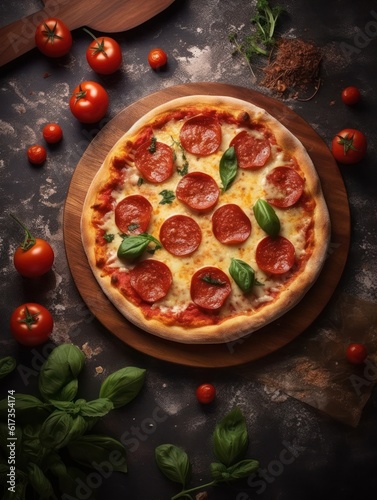 Traditional italian pizza. Delicious taste pepperoni pizza. Generative AI