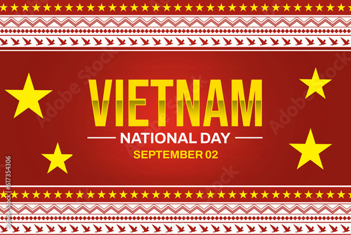 Vietnam National Day background design in traditional border style with stars and typography in the center photo