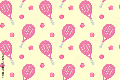 Pink tennis racket on yellow background pattern