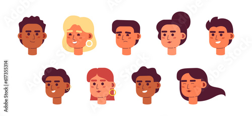 Young investors semi flat vector characters head. Happy productive people. Editable cartoon avatar icon. Face emotions. Colorful spot illustration for web graphic design, animation