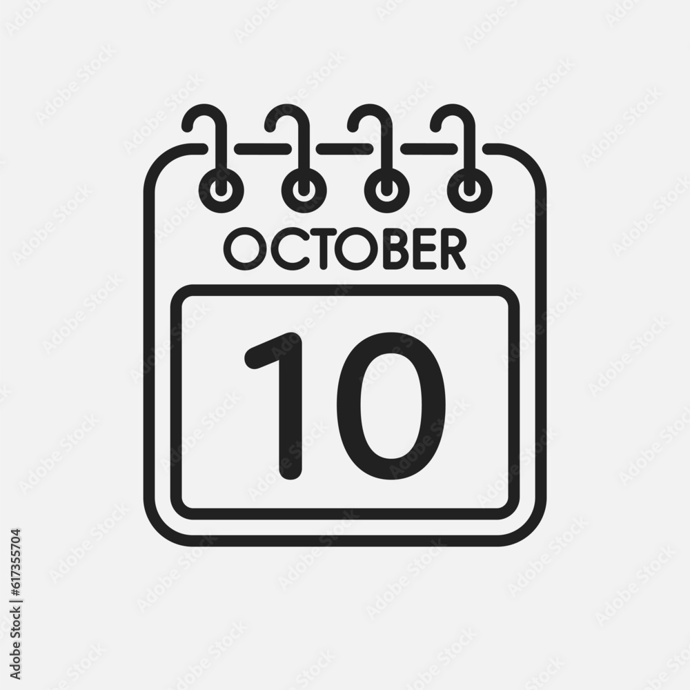 Icon page calendar day - 10 October Icon page calendar day - 10 October