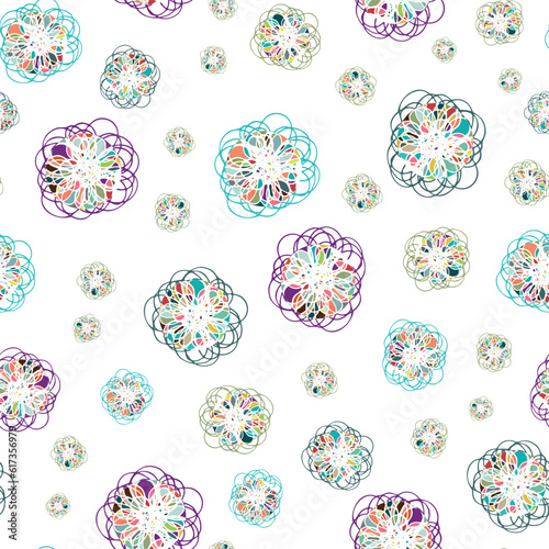 Abstract tropical flower vector seamless pattern background. Modern scribble effect style multicolor florals on white backdrop. Wildflower design. Botanical rainforest flowers cottagecore repeat