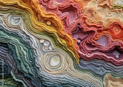 Abstract closeup of recycled fabric. textile trends: Make and Remake, From Earth, Nature Engineered, and Continuous.