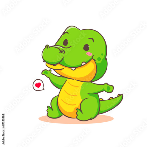 Cute crocodile sitting cartoon character on white background vector illustration. Funny Alligator Predator Green Adorable animal concept design.