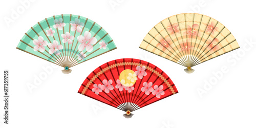Colored Oriental Japan Fan Set