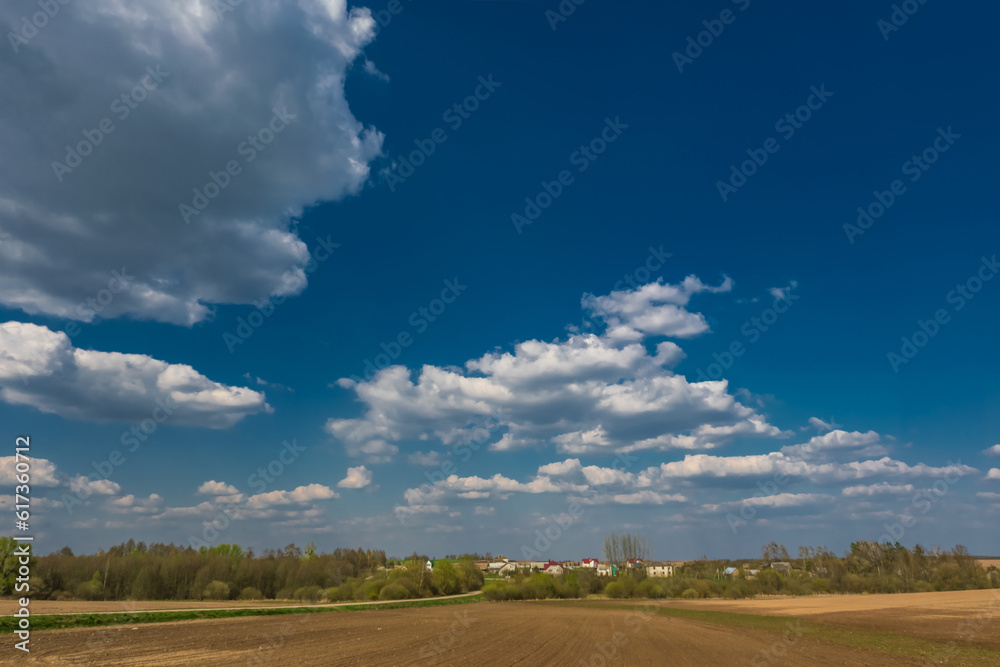 aerial panoramic view on blue sky dome background with white striped clouds in heaven and infinity may use for sky replacement