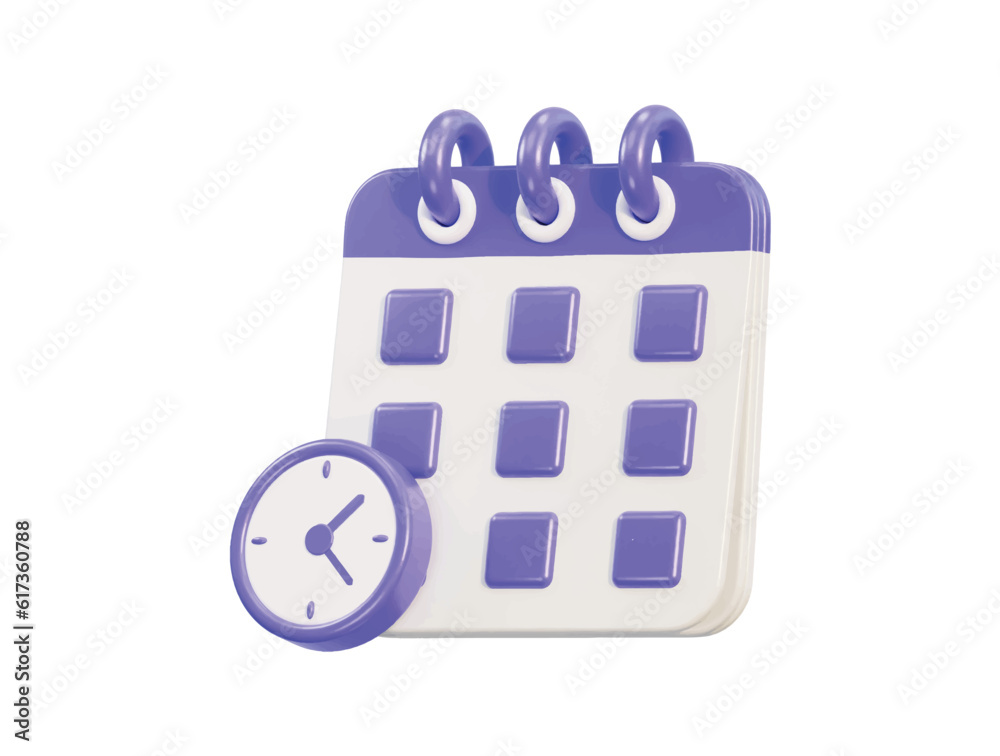 Calendar 3d icon with clock and date time management planning concept 3d vector icon Calendar 3d icon with clock and date time management planning concept 3d vector icon