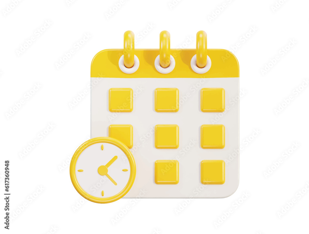 Calendar 3d icon with clock and date time management planning concept 3d vector icon Calendar 3d icon with clock and date time management planning concept 3d vector icon
