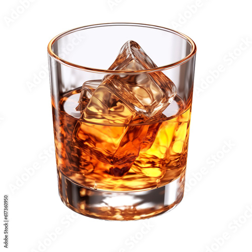 A glass of whiskey on ice isolated on transparent png background cutout, generative Ai