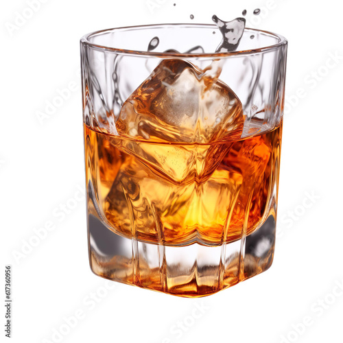 A glass of whiskey on ice isolated on transparent png background cutout, generative Ai