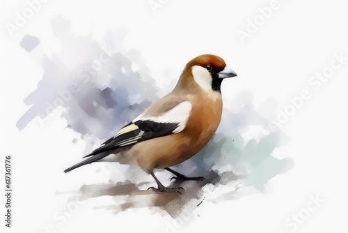 Leinwand Poster Watercolor painted hawfinch on a white background.