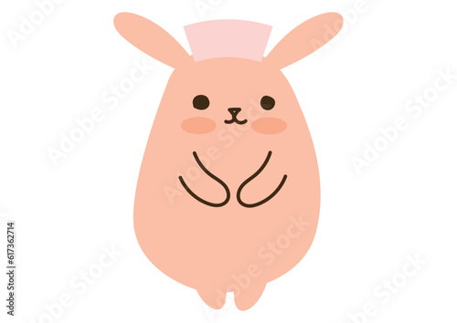 かわいいうさぎ、お辞儀、ナースキャップ