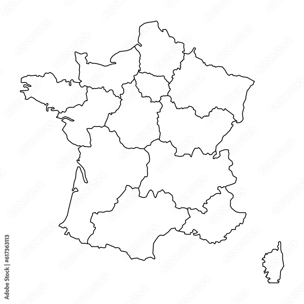 France map background with states. France map isolated on white background. Vector illustration