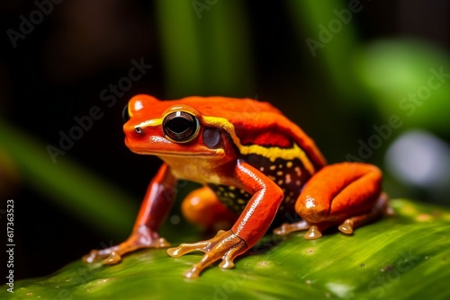 Tomato Frog: Colorful Dyscophus Species Resting on Leafy Surface Generative AI