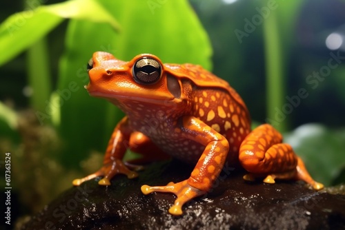 Tomato Frog: Colorful Dyscophus Species Resting on Leafy Surface Generative AI
