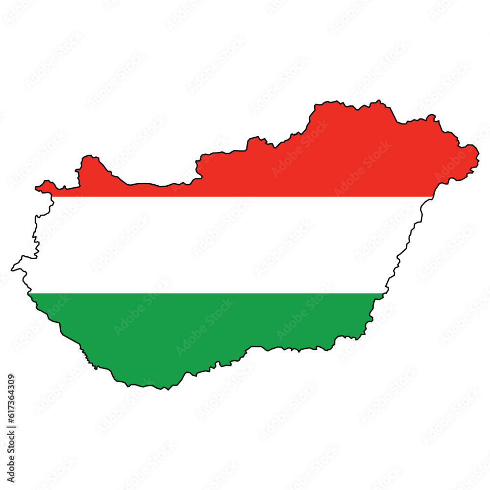 Hungary map background with regions, region names and cities in color. Hungary map isolated on white background. Vector illustration with flag Hungary map background with regions, region names and cities in color. Hungary map isolated on white background. Vector illustration with flag