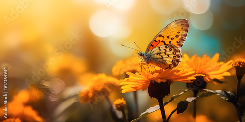 Butterfly on daisy flower, Butterflies and flowers in the garden, generative Ai