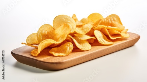 potato chips on a wooden board